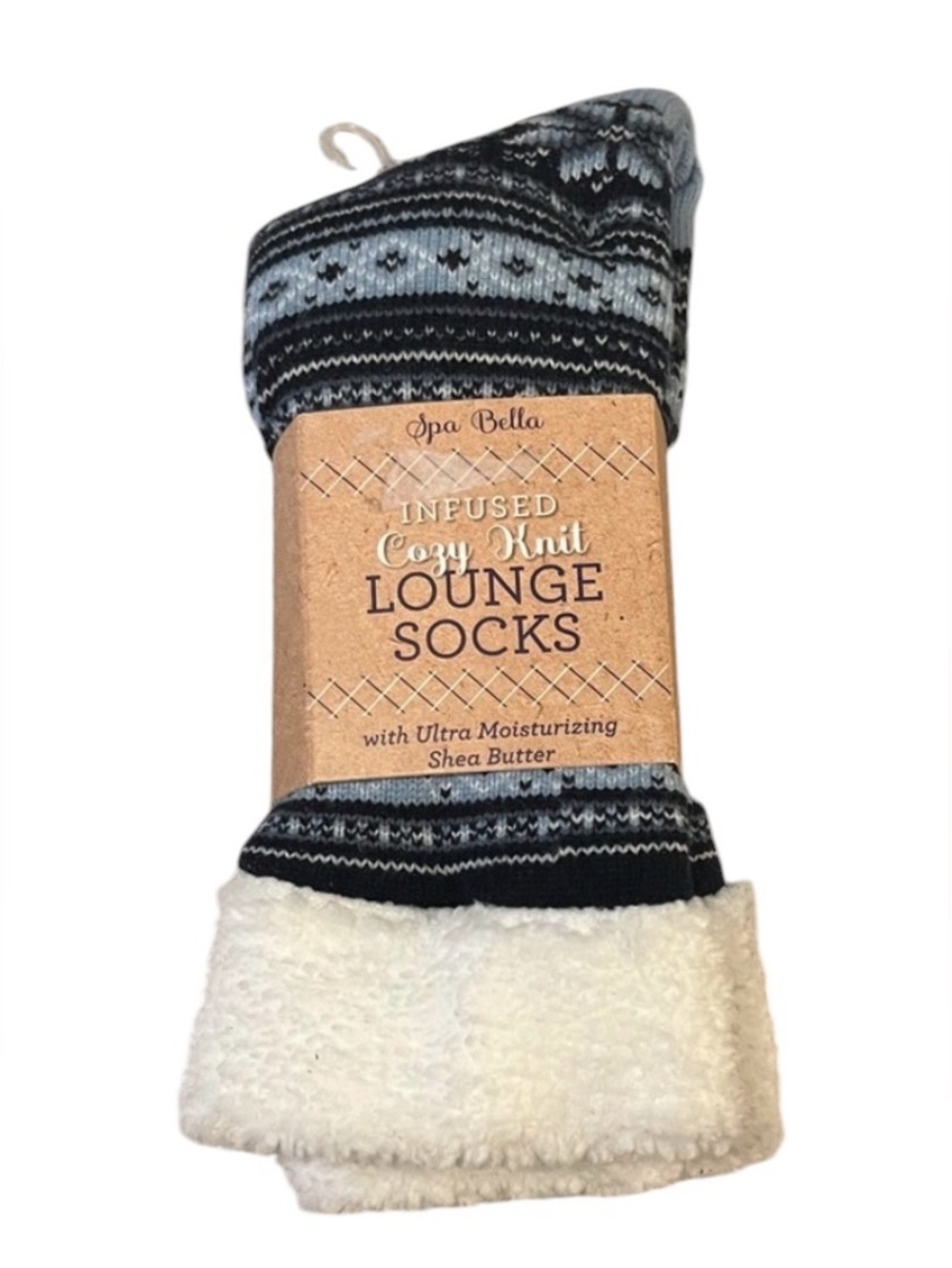 Spa Bella Cozy Knit Lounge Sock Slippers Blue & Cream